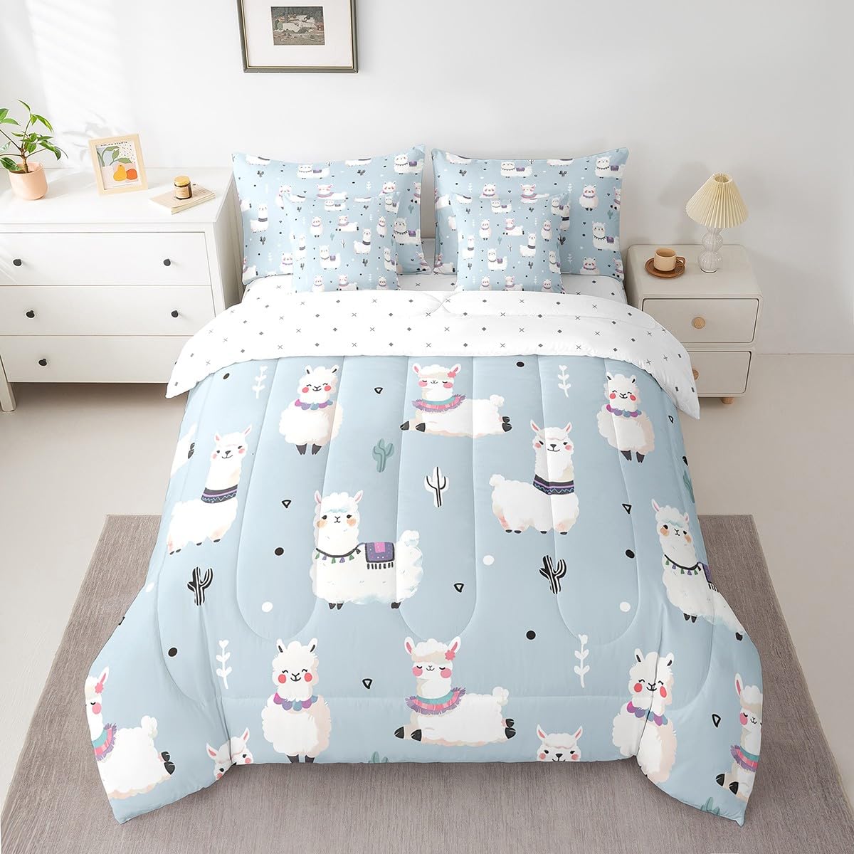 Parure de lit alpaga 7 pièces avec couette enfant lama dessin animé