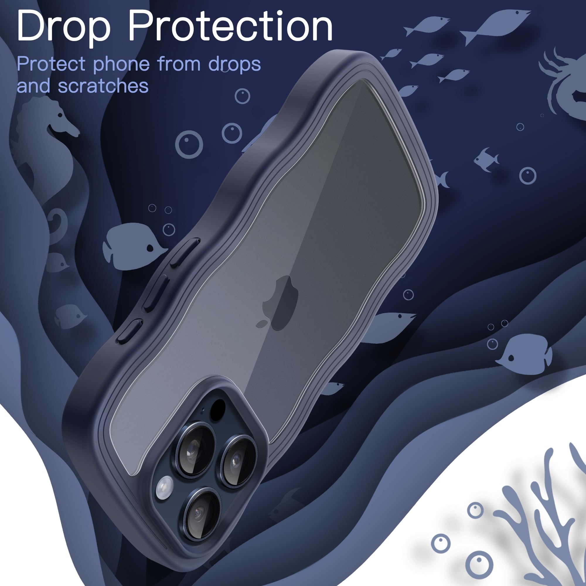 JETech Cover Ondulata per iPhone 16 Pro 6,3 Pollici, Carina Telaio Forma Riccia Antiurto Cellulare Custodia per Donne e Ragazze, Trasparente PC Rigido Retro (Titanio Naturale