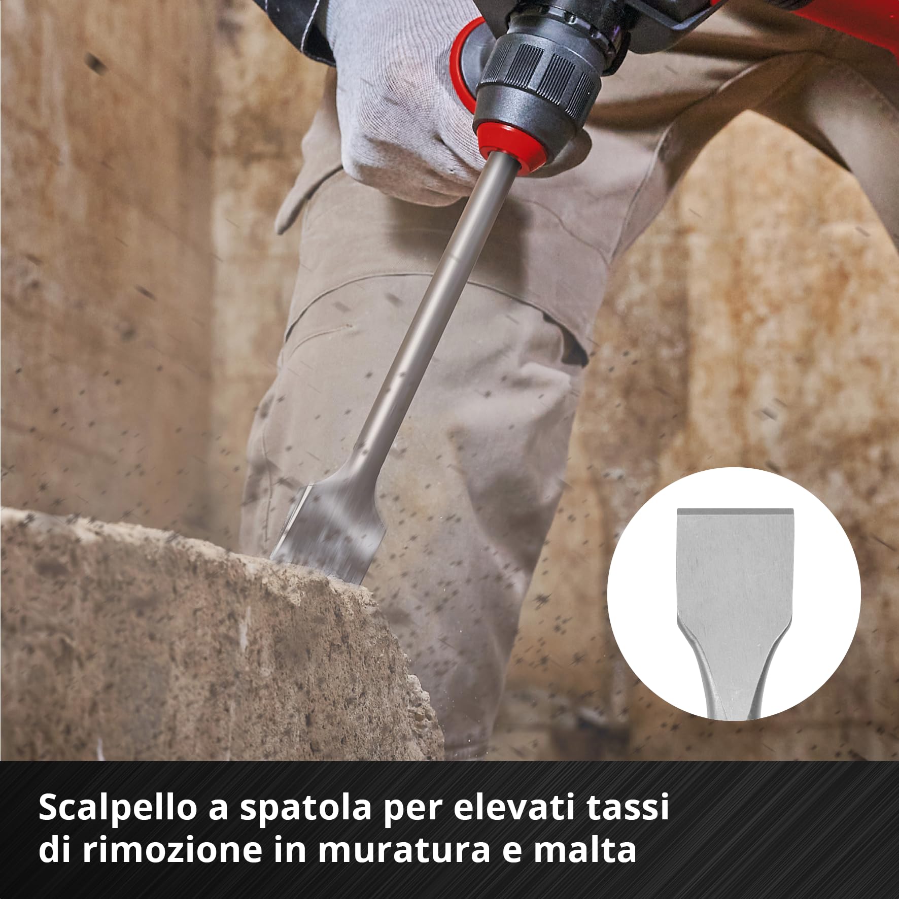 Originale Einhell set di scalpelli SDS Max da 3 pezzi, 400 mm (scalpello a punta, scalpello piatto da 25 mm, scalpello a vanga da 40 mm, acciaio 40 Cr, per lavori di demolizione e ristrutturazione)