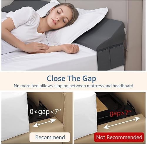 Vista 9 de Vekkia Almohada de cuña de cama Queen para espacio de cabecero, relleno de espacio de cama de 0 a 6 pulgadas con soporte de espuma firme y bolsillos