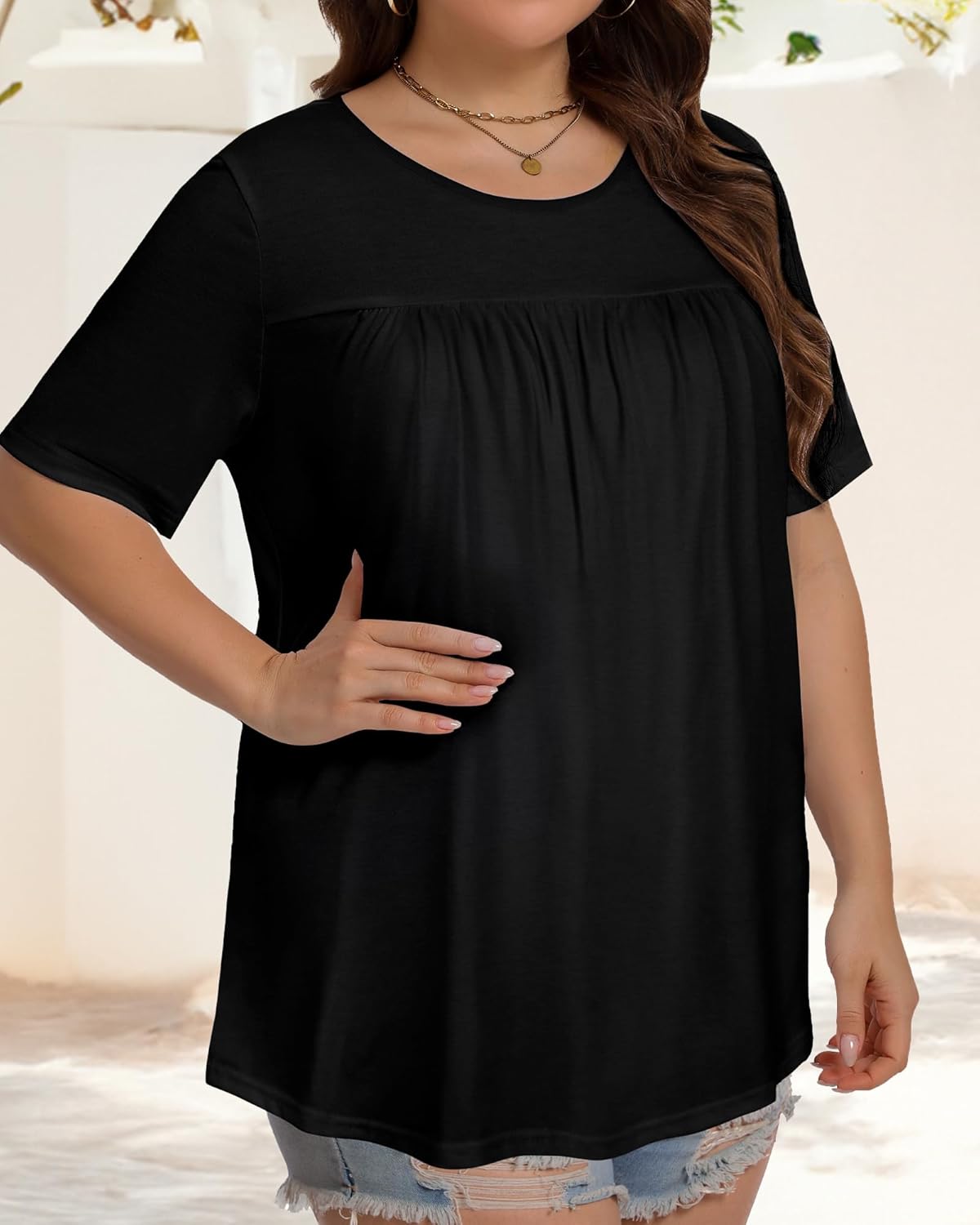 JOELLYUS Womens Plus Size Tops Short Sleeve Summer Tunic Casual Loose Fit Crewneck Shirts Blouse - Image 3