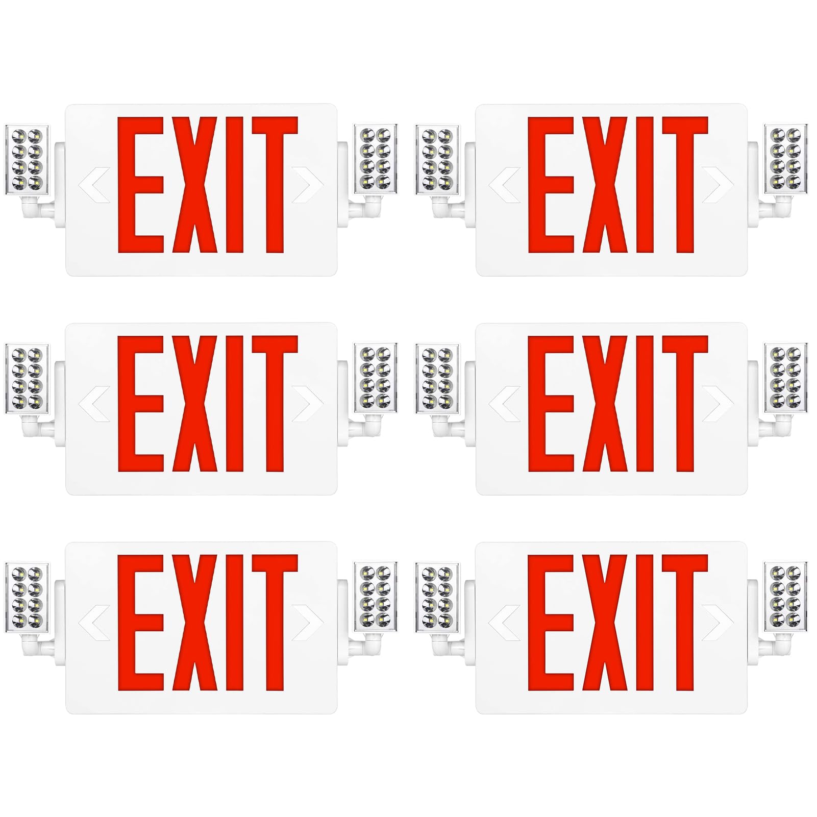Photo 1 of SPCETSUN 6 Packs Red Exit Sign with Emergency Lights,LED Emergency Exit Light with Battery Backup,UL Listed, AC 120/277V,Double Face Commercial Emergency Exit Light Combo for Business. SPJLECD2RW-WT-6