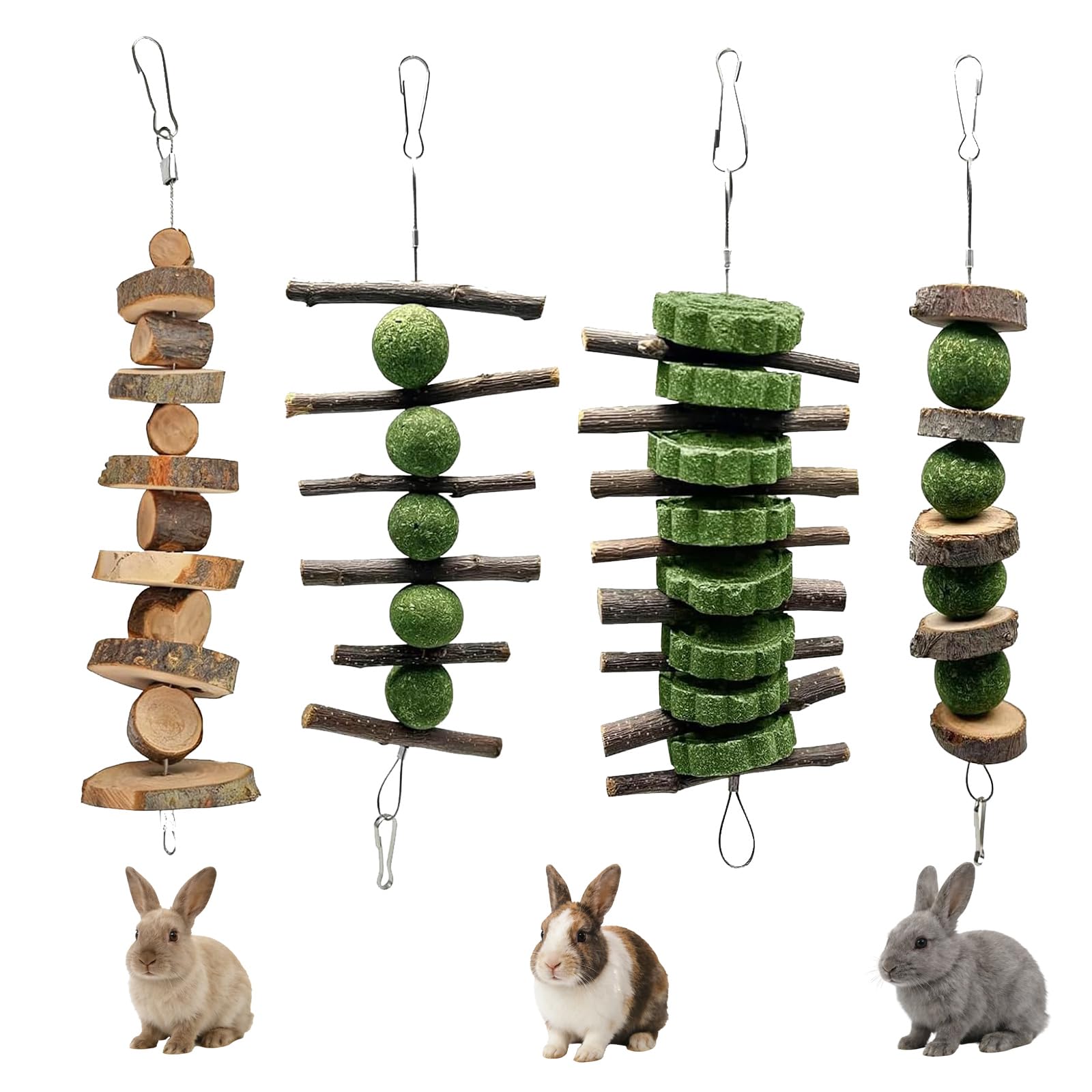 WZHHDM Guinea Pig Toys Boredom Breakers, 4PCS Rabbit Chew Toys, Guinea Pig Chew Toys Rabbit Toys Boredom Breaker Small Animals Cage Hanging Accessories for Teeth Grinding