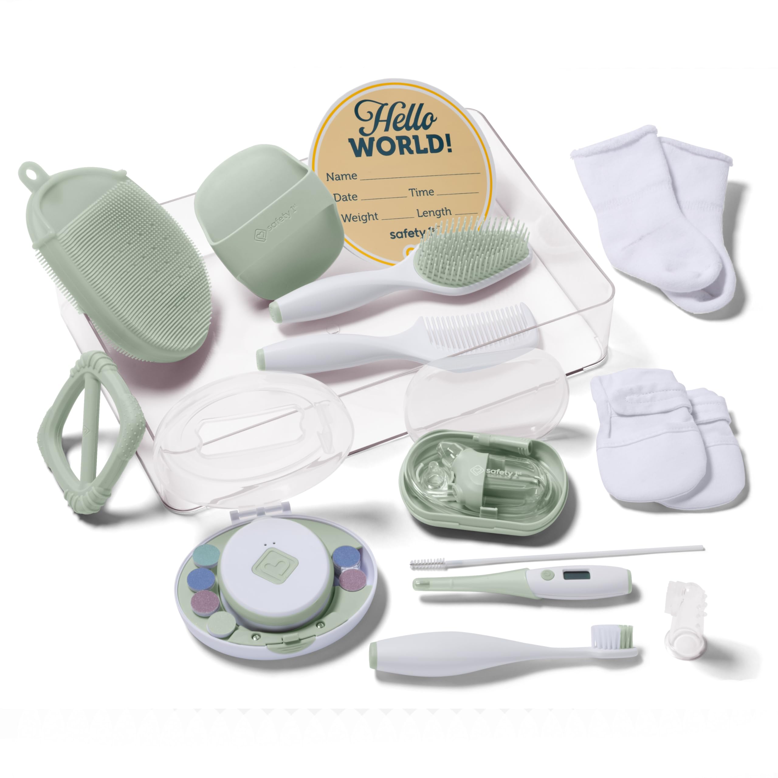 Safety 1st Baby's 1st Welcome Home Health and Grooming Kit, 12 piezas de cuidado del recién nacido con lima eléctrica de uñas y caja de almacenamiento