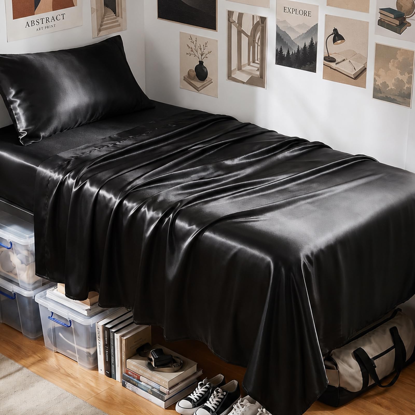 CozyLux Satin Sheets Twin Extra Long, 3-Piece 14-Inch Deep Pocket Set
