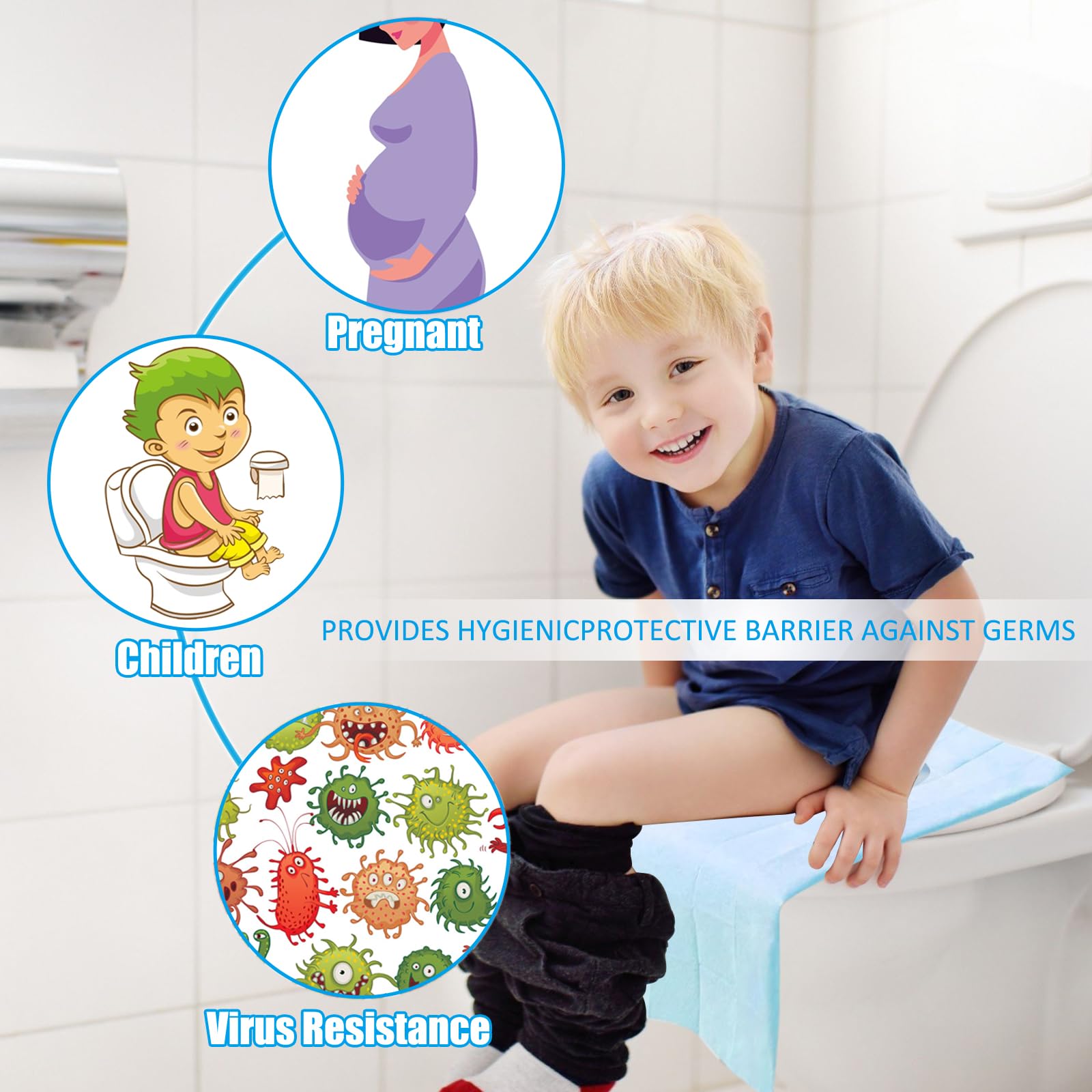 60 Pièces Housse de Siège de Toilette Jetable,Protege Toilette Jetable,Convient aux adultes et aux enfants, idéal pour les voyages, les toilettes publiques, emballé individuellement (Bleu)