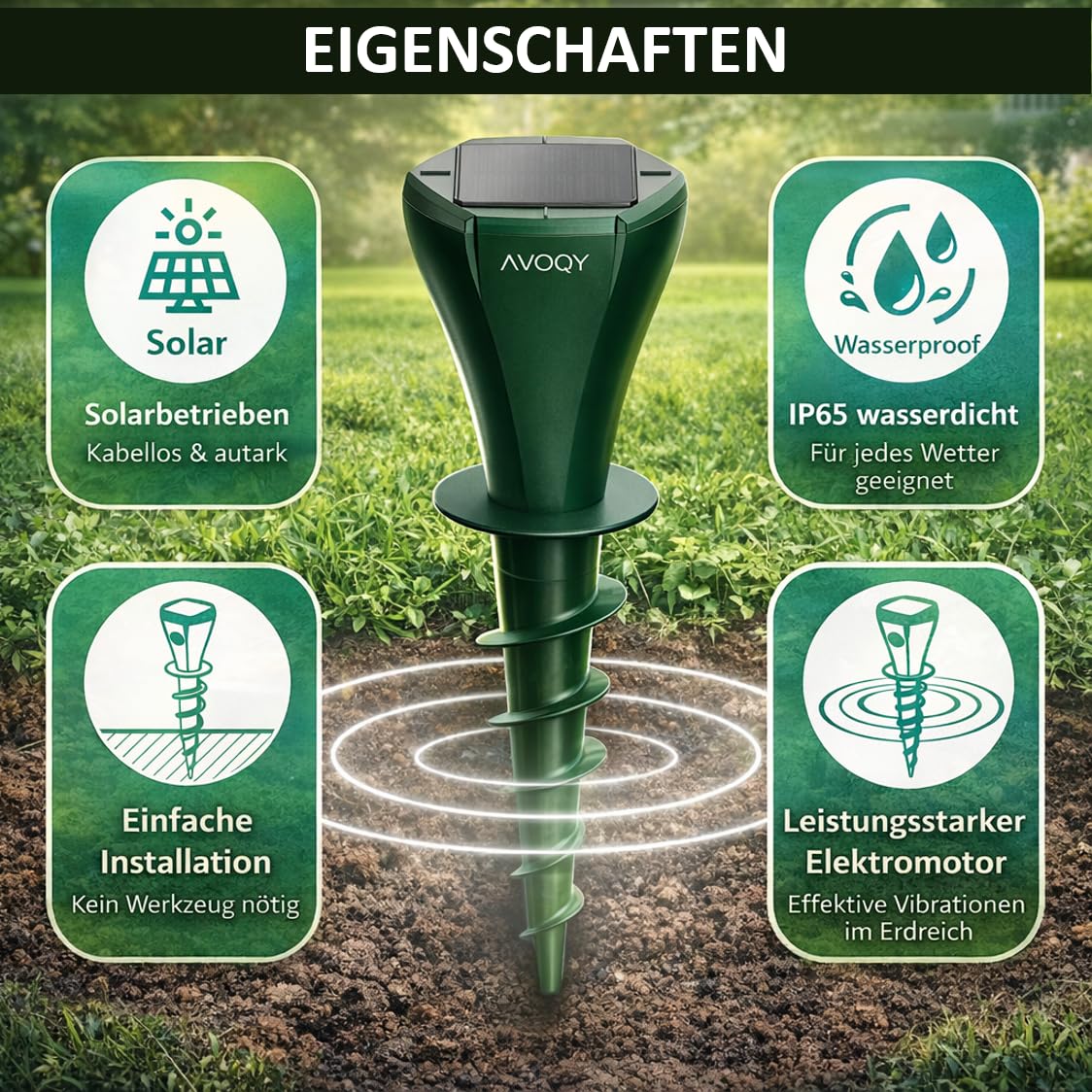 Maulwurf Vertreiber Solar [2er-Set] – Ultraschall & Vibrations Maulwurfschreck gegen Maulwürfe und Wühlmäuse, IP65 Wasserdicht, Wetterfest & Tierfreundlich für Garten und Rasen