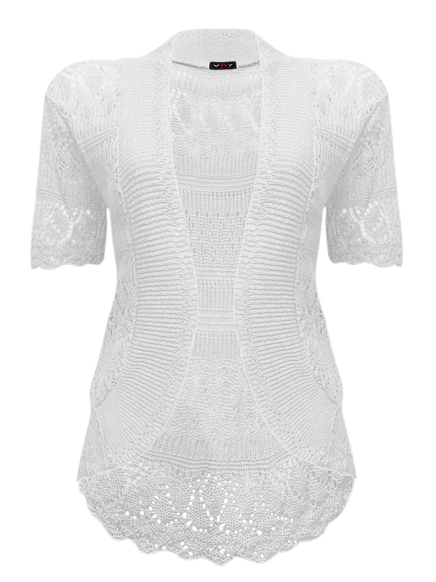 Vr7 Women's White Bolero Cardigans For Shrugs Light Weight Short Sleeves Knitted Shrug Crochet Lace Cardigan Cotton Summer Kimono Jackets Uk Casual Cropped Bolero For Evening Dress