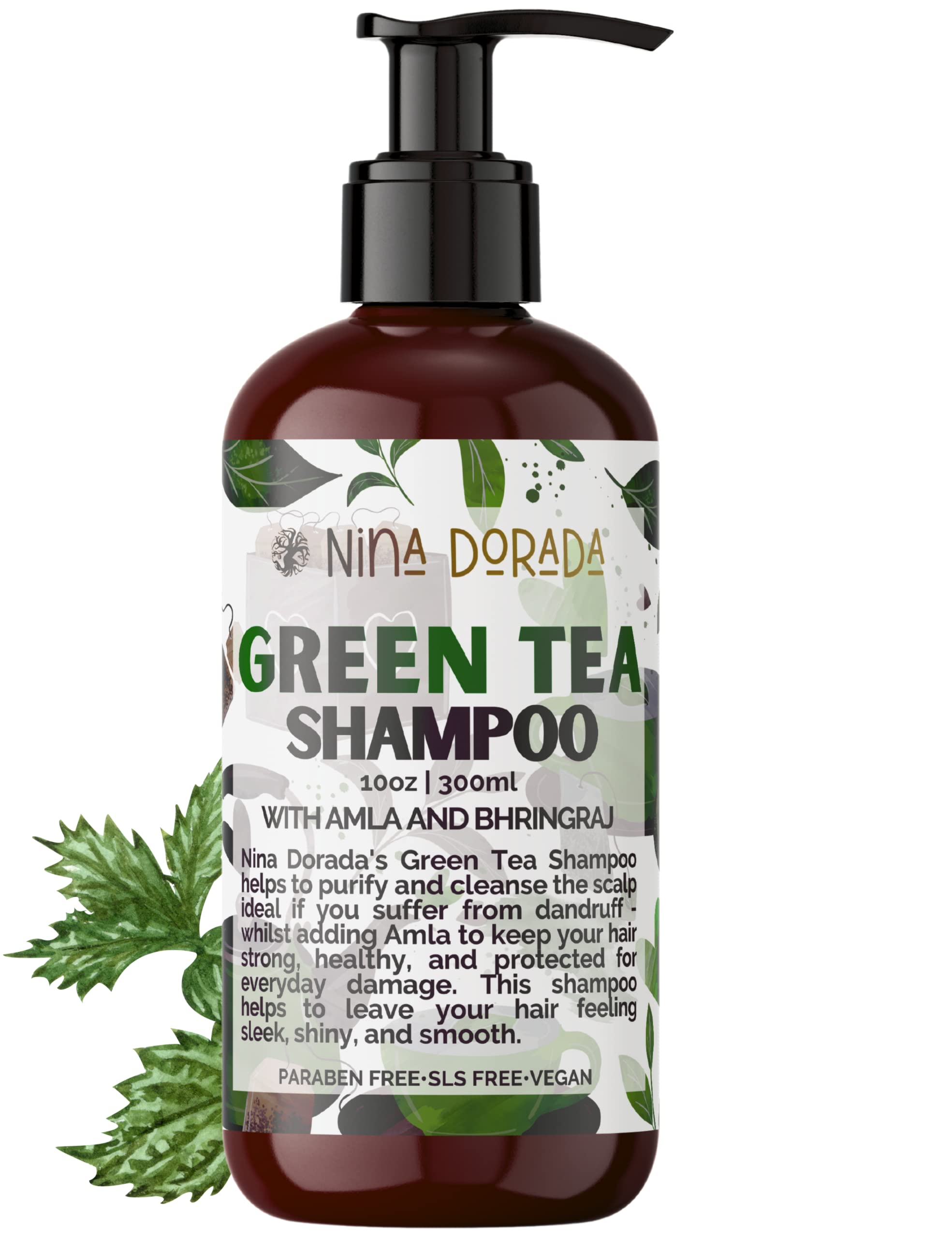 Nina Dorada® Green Tea Shampoo | For Itchy Scalp and Dandruff Control | Paraben and SLS Free | Men and Women | 300ml
