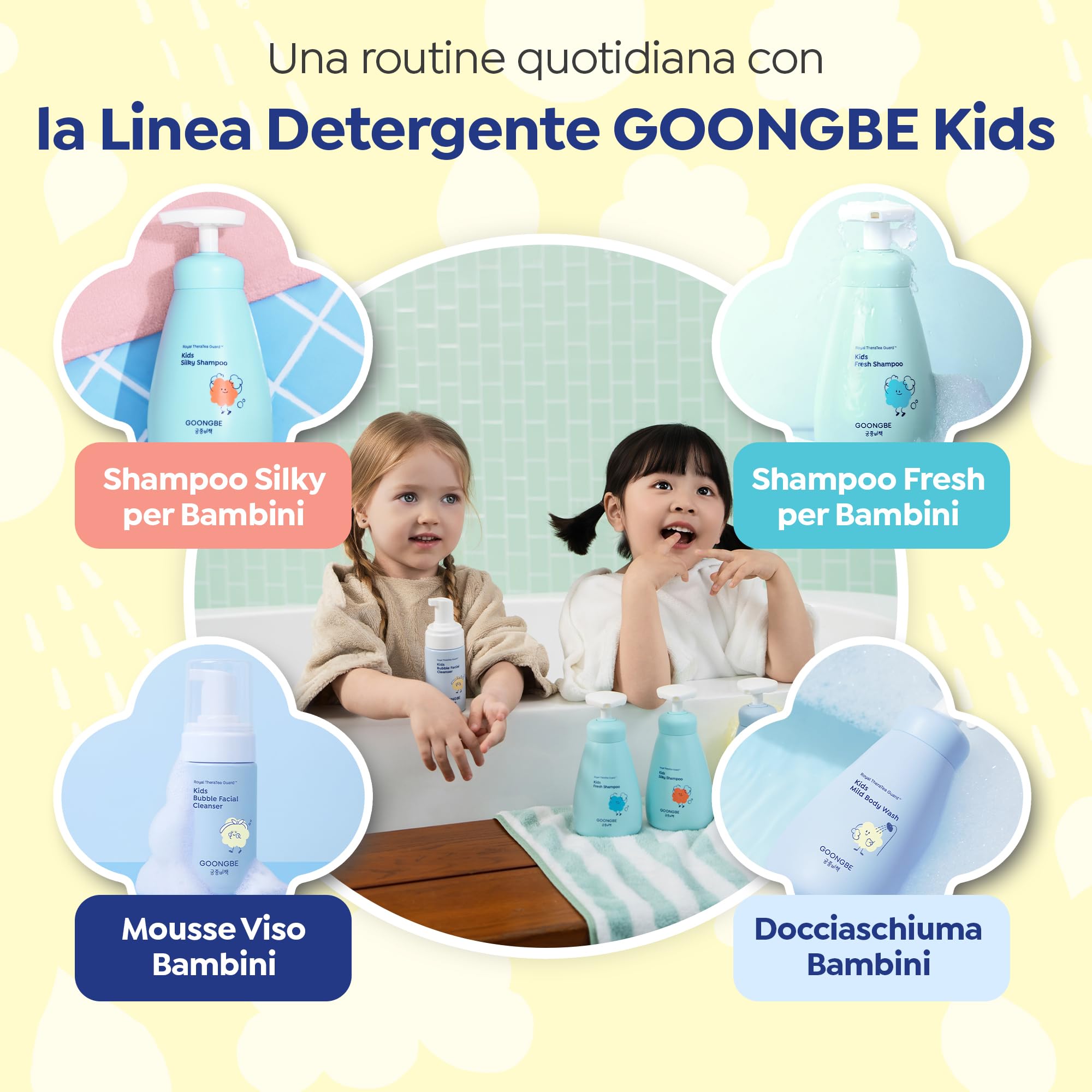 GOONGBE Shampoo setoso per bambini, shampoo ammorbidente coreano per bambini, cura brillante e lucida per capelli deboli, crespi e inclini ai nodi, formula a basso pH e senza silicone, profumo senza