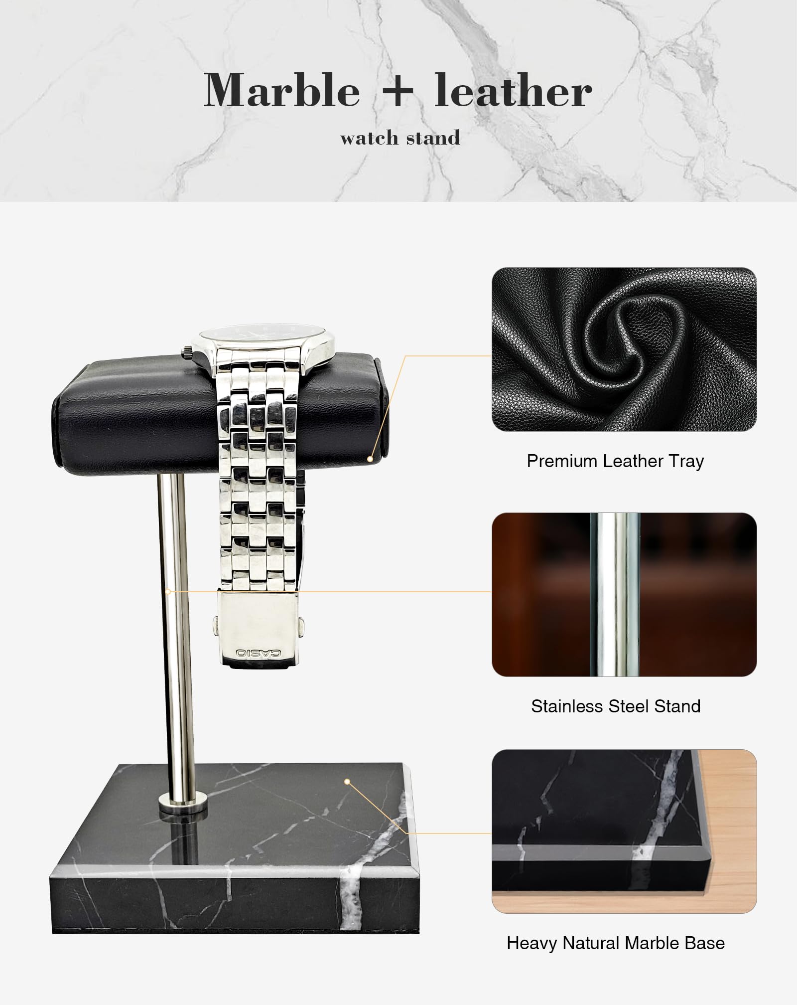 Support de montre pour homme - Support de montre en cuir - Plateau de présentation de bijoux pour montres, bracelets, accessoires de montre, cadeaux pour homme pour la fête des pères, Noël