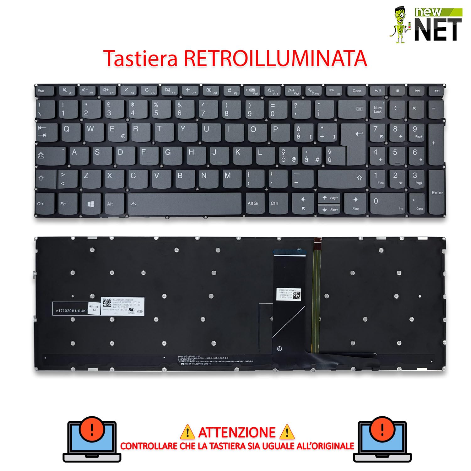 Tastiera retroilluminata compatibile con Lenovo V15 G2-ITL Type 82KB Layout ITA