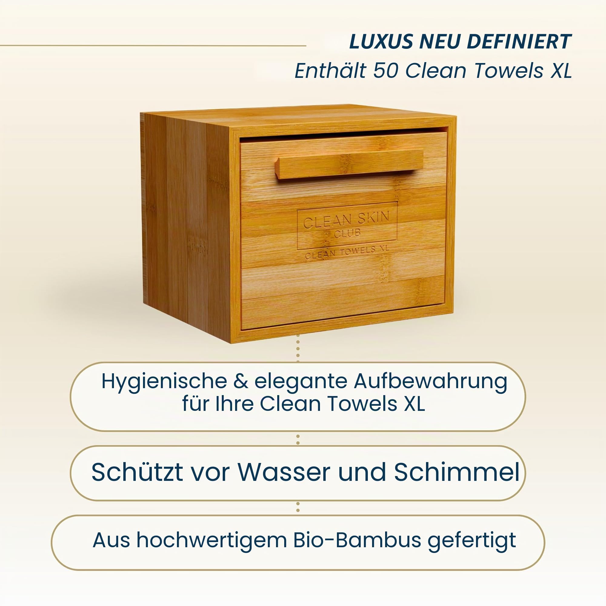Clean Skin Club Luxe Bamboo Box mit Schublade & Handtüchern XL, Gesichtstuch, Einweg-Makeup-Entferner Trockentücher, Gesichtswasser (Bambus Container Schublade)