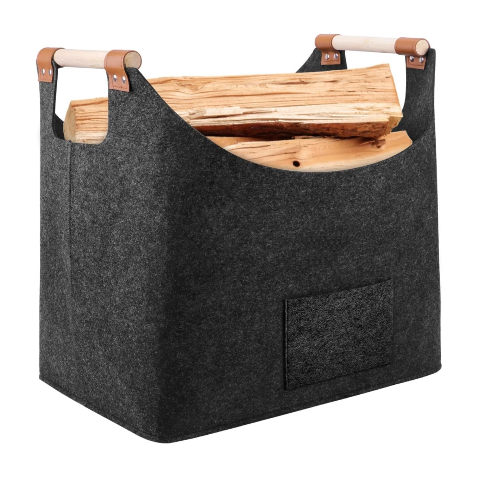 Panier à Bois de Chauffage Extra Large 50L Gris Foncé, Sac Pliable en Feutre avec Poignée Renforcée