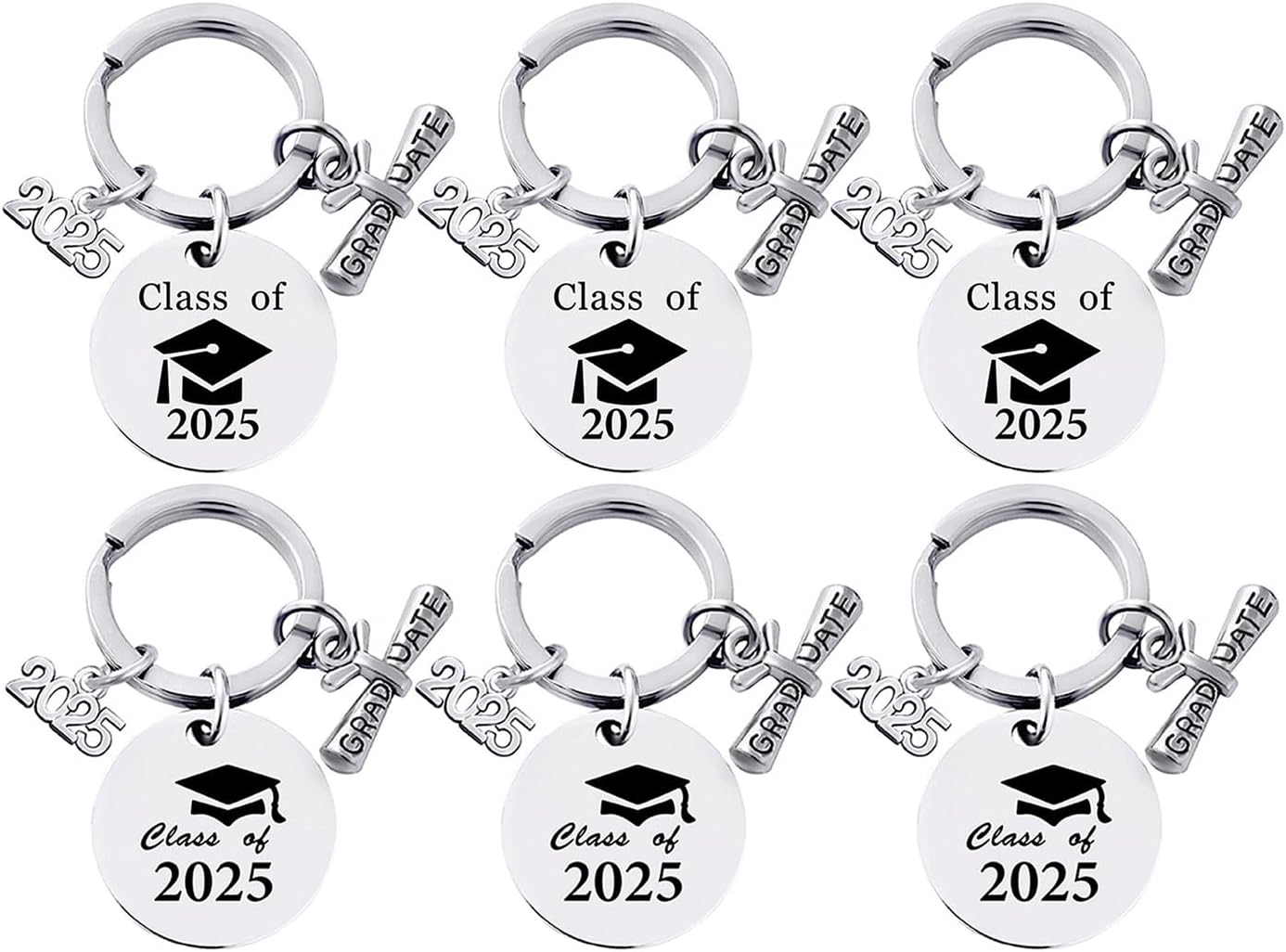 LUOZZY 6 Pcs Class of 2025 Graduation Hat Keychains Souvenir Gifts