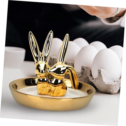 Miniatura 8 de FOMIYES Plato de cerámica para joyas, bandeja de joyería de conejo, bandeja de tocador para decoración femenina, bandeja de cerámica para conejos,