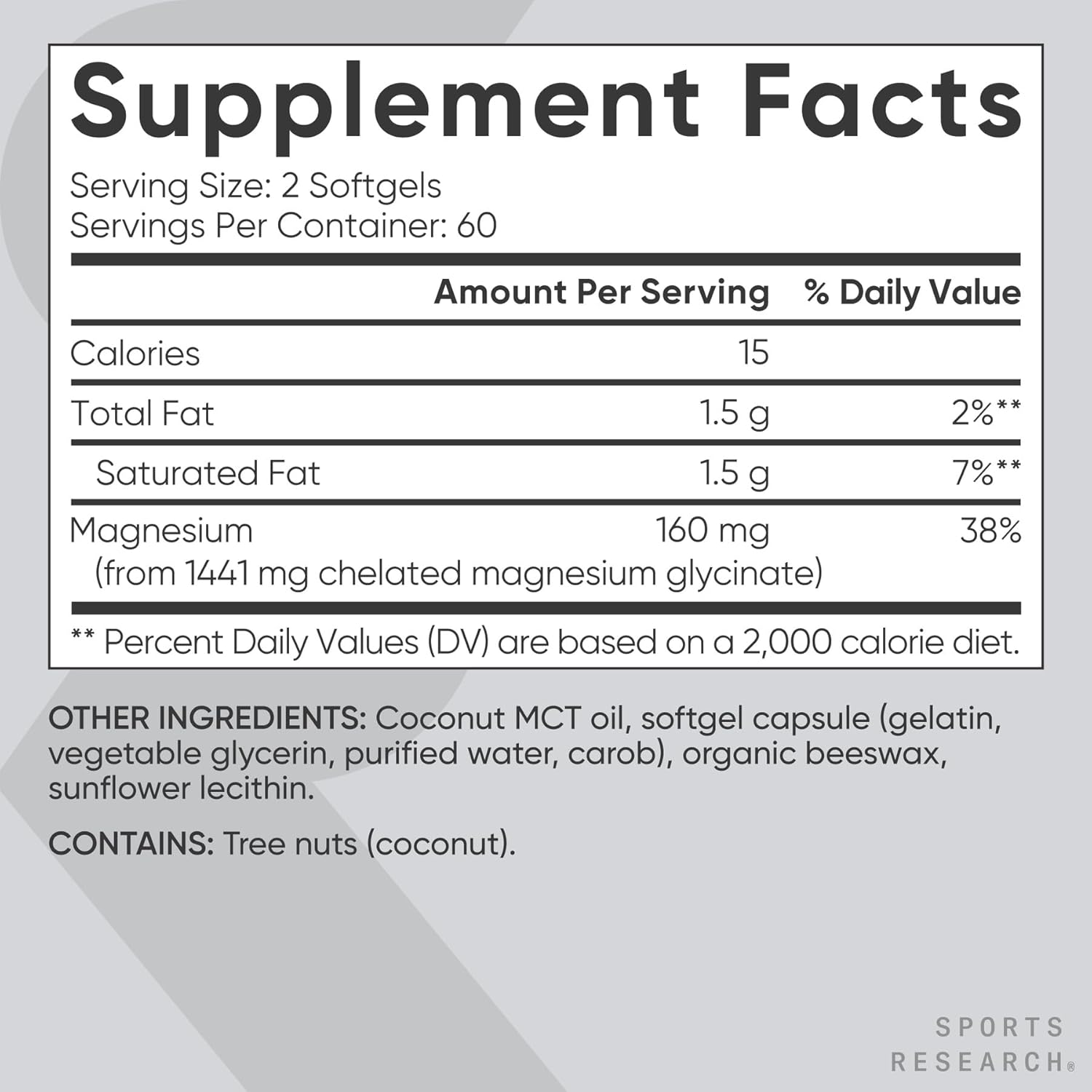 Sports Research® Magnesium Glycinate - Suports Restful Sleep & Enzymatic Processes - 160 mg Chelated Magnesium - Liquid Softgel - 120 Count