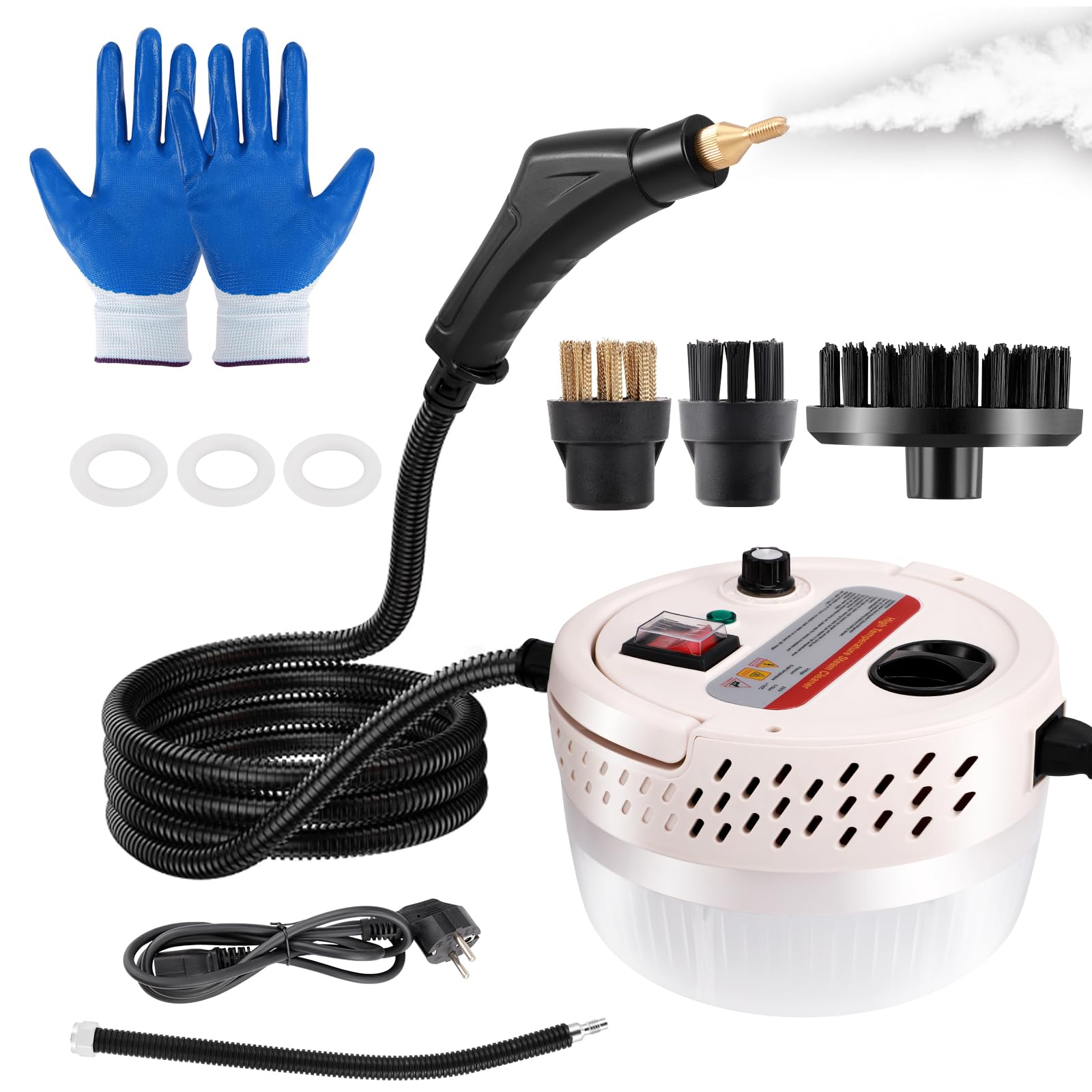 Nettoyeur vapeur 2500W, purificateur de vapeur à main, 1400ML grand réservoir d’eau, 6 vitesses réglables, 3 types de têtes de brosse pour tous les meubles de cuisine plancher salle de bain voiture