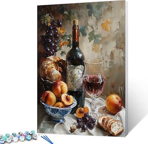 Miniatura 2 de Tucocoo Pintura por números para adultos, pintura al óleo digital de frutas de vino, pintura al óleo digital, kits de pintura de frutas, vino, arte