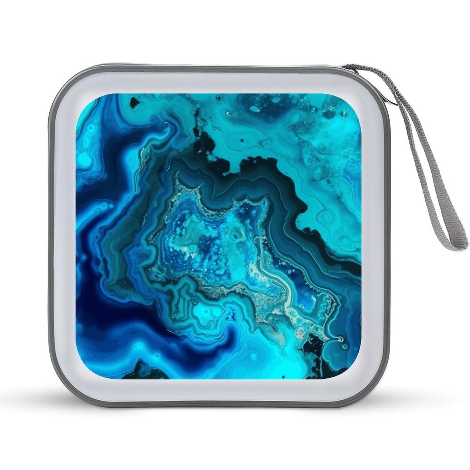 VstaDank Bright Aqua Blue Turquoise Portable Storage CD Case for Carrying Folders, Large Storage Disc Portfolio, Hard Plastic Pouch, Record Box
