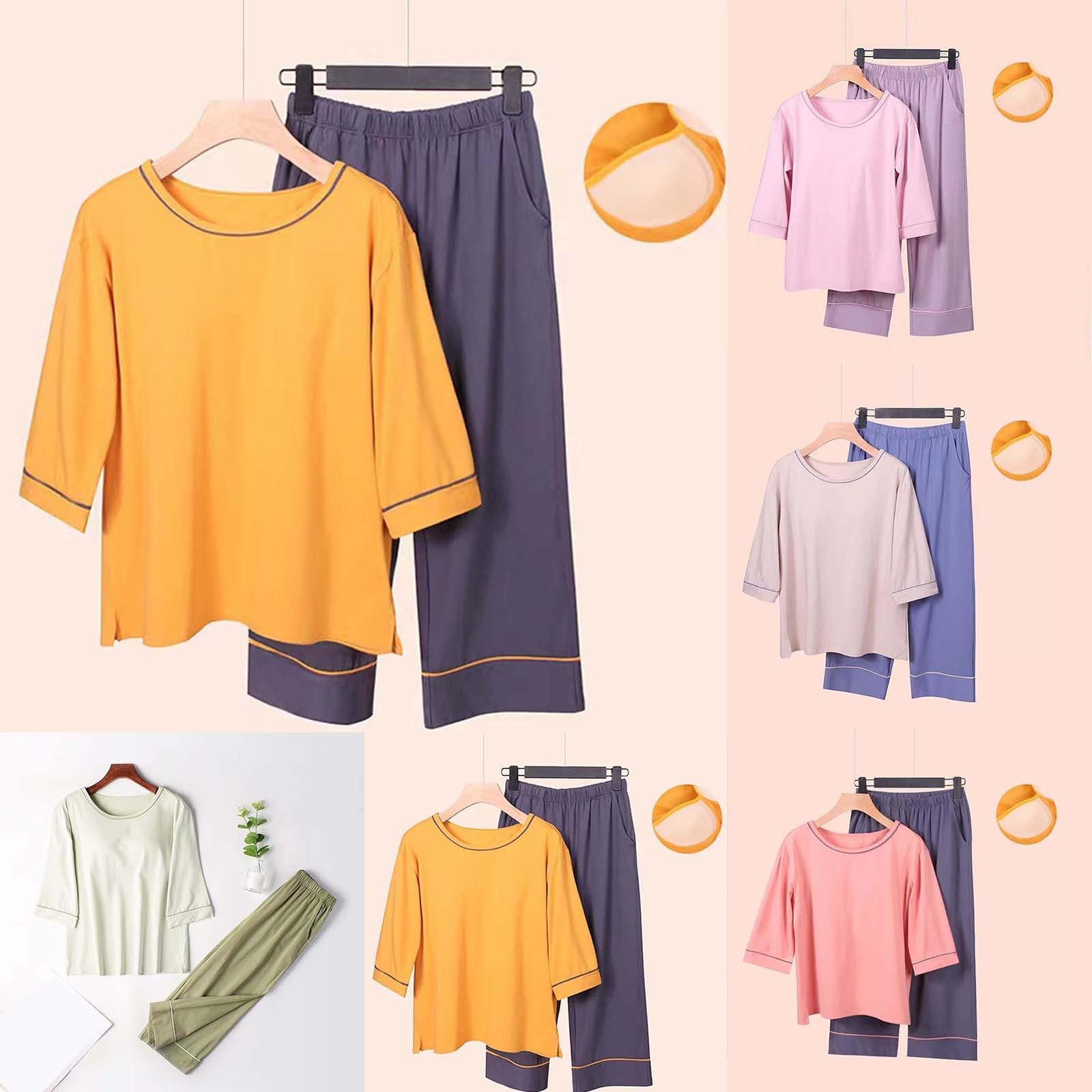 Pigiama da donna a 3/4 in cotone, set estivo da notte, a maniche corte, tuta da casa, maglietta e pantaloncini, tuta per il tempo libero, due pezzi