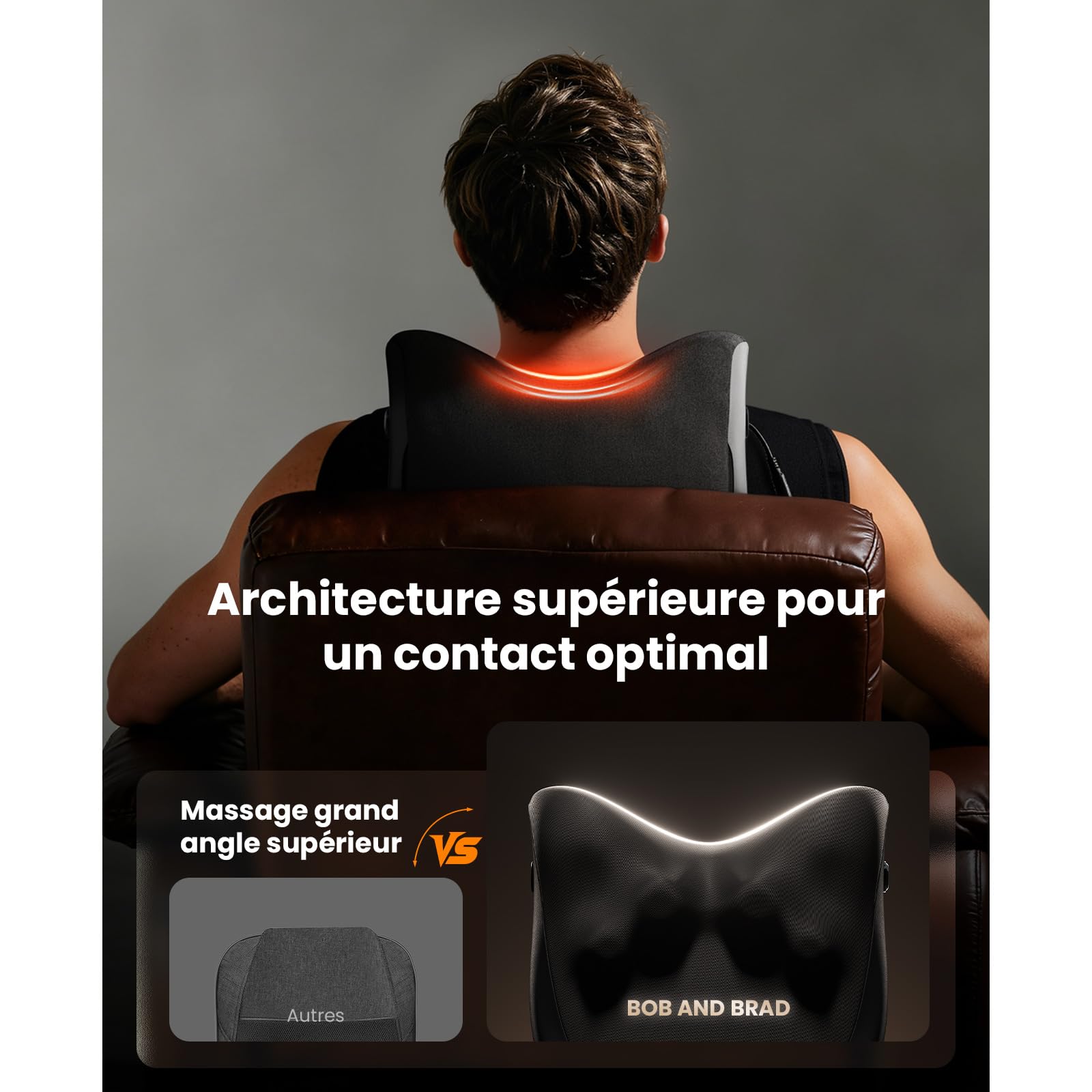 BOB AND BRAD Masseur Dos et Cervicales avec Fonction Chauffante, Masseur Cervical Électrique, 3 Intensités et Télécommande, Coussin Chauffant pour Épaules Lombaires, Détente Maison Bureau