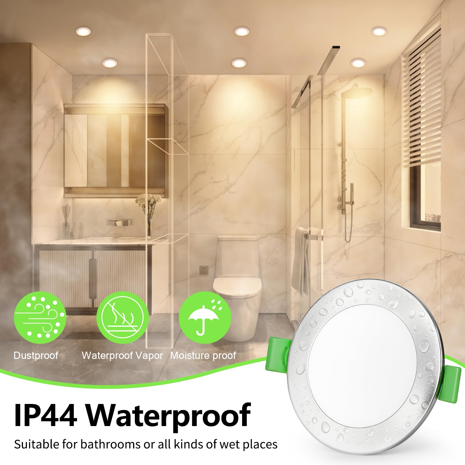 GeyouLux LED Einbaustrahler 230V Dimmbar, 7W 700LM IP44 Deckenspots, 65-75mm Lochmaß Einbauleuchten, 2700K/4000K/6500K Ultra Flach Einbauspots für Badezimmer Küche Rund Nickel LED Spots 6er Set