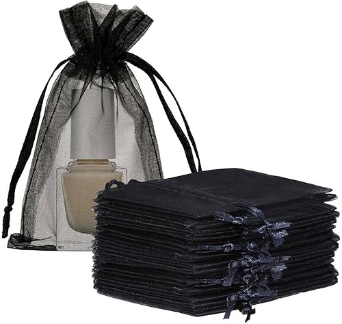 Bolsas de regalo de organza de 50 cordones de 4 x 6 pulgadas, color negro para baby shower, cumpleaños de niña, recuerdos de fiesta, boda, despedida