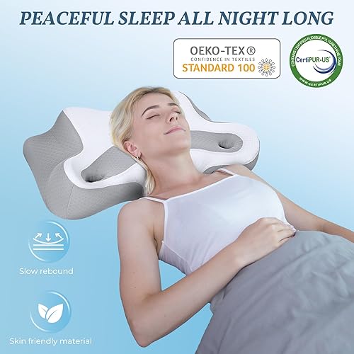Miniatura 8 de SAHEYER Almohada cervical para el cuello, almohada para aliviar la presión de los oídos, almohadas de espuma viscoelástica para aliviar el dolor de