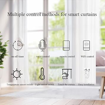 Smart Curtain Opener, BT Remote Control Automatic Curtain Opener Robot, Electric Curtain Motor Compatible Timer Light Sensor Percentage Control Quiet Mode Simple Installation