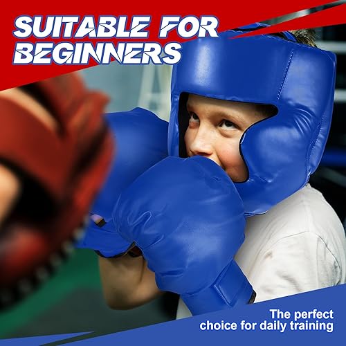 Miniatura 5 de Kanayu Juego de 12 piezas de equipo de boxeo para niños, incluye casco de boxeo y guantes de mano, protectores bucales deportivos, equipo de