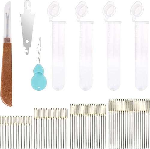 80 agujas de punto de cruz con enhebrador, agujas de coser doradas de ojo grande, máquina de tejer a mano, agujas de coser, kit de agujas de bordar