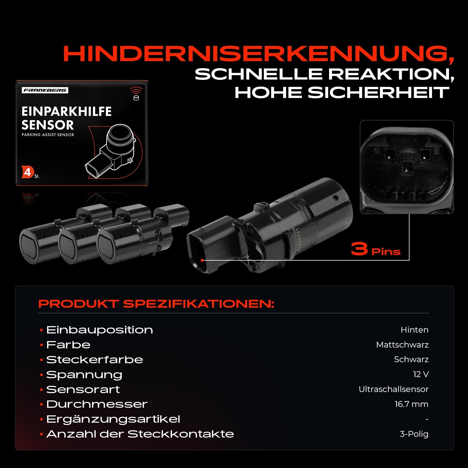 Frankberg 4x Parksensor Vorne Hinten 66216902182 | Kompatibel mit 5er E39, 7er E38
