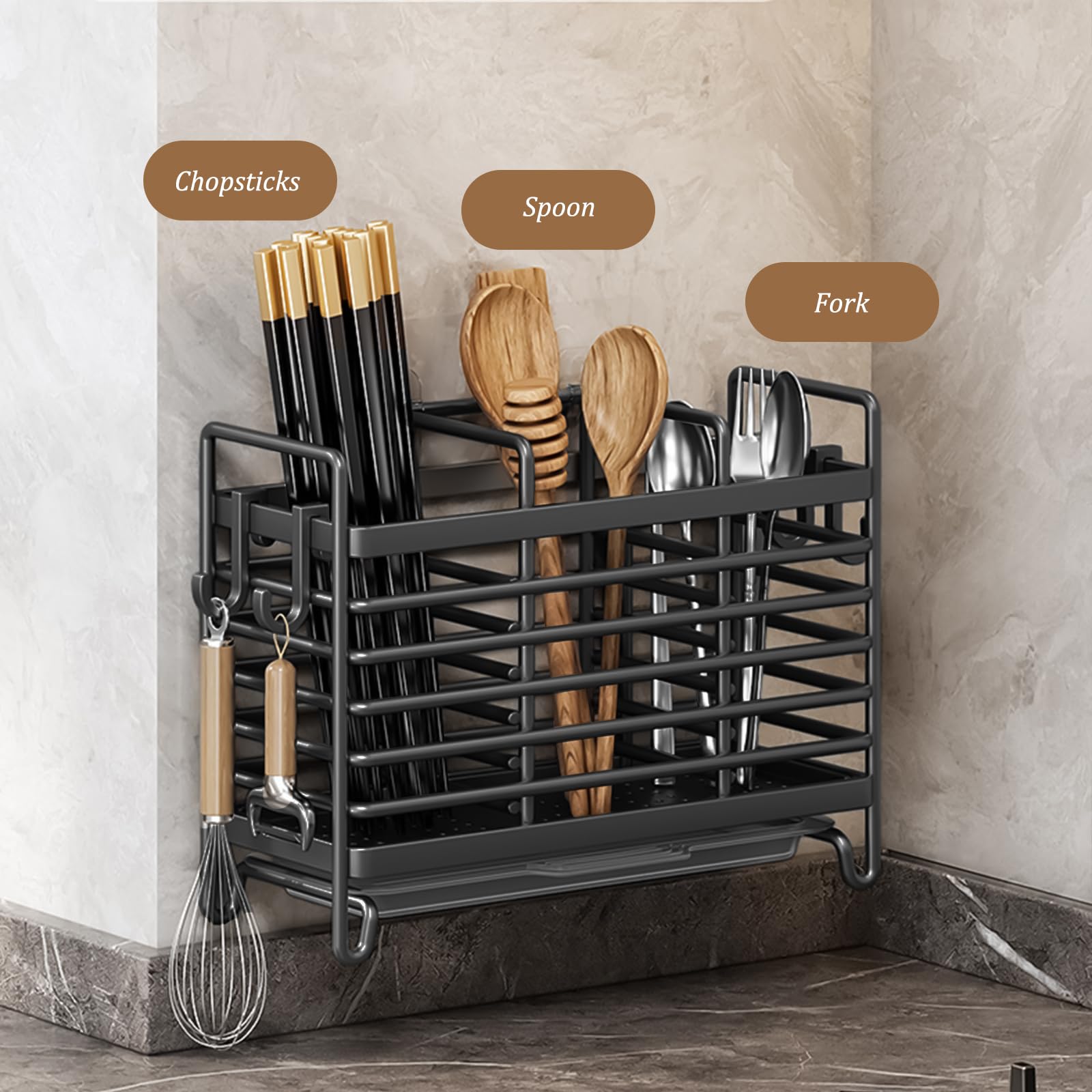 Portaposate da Cucina con Scolapiatti 3 Scomparti Cestello Scolaposate in Acciaio Inox Porta Utensili da Cucina Organizer per Posate Supporto per Utensili per Bacchette Cucchiaio Forchetta