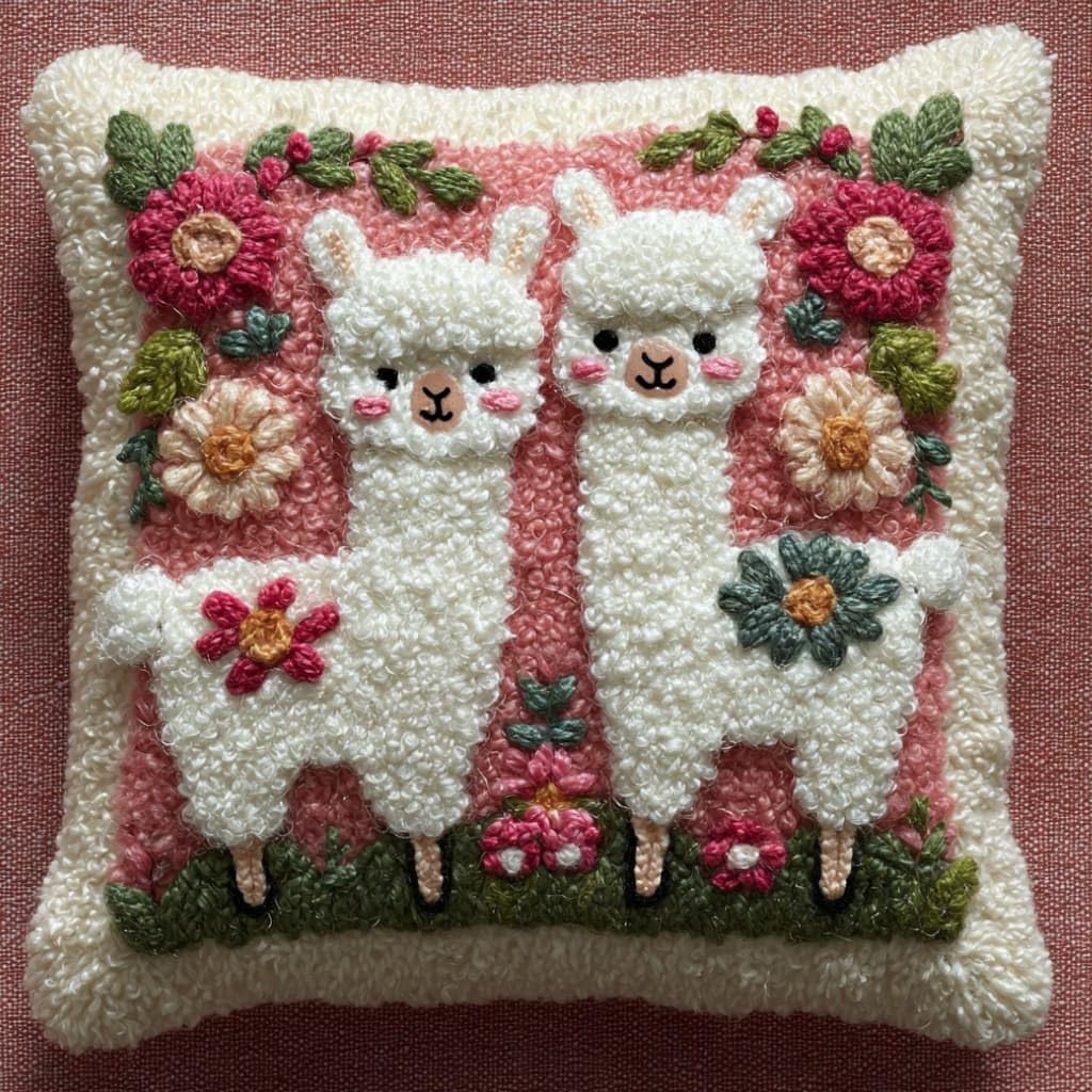 AxiangziK Latch Hook DIY Pillow Kit,Alpaca Cushion Cover 43X43Cm