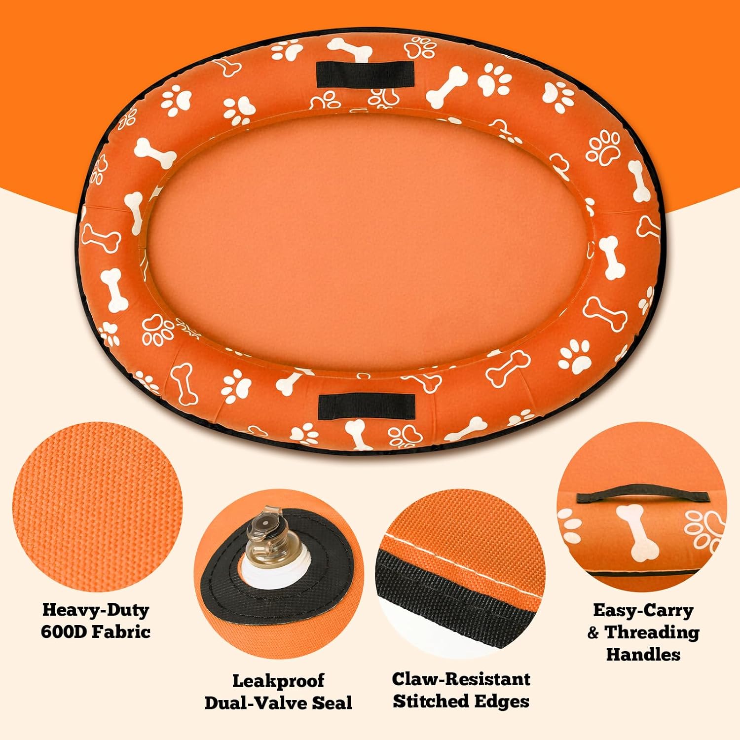 Inflatable Dog Pool Float with Rope, 53x36 Inch Oval Raft for Dogs up to 80lb