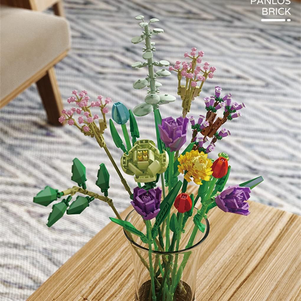 Flowers Bouquet Building Set, DIY Artificial Flower Bouquet Set, Indoor Home Decor Display, Unique Creative Birthday Gifts for Women, Boys and Girls