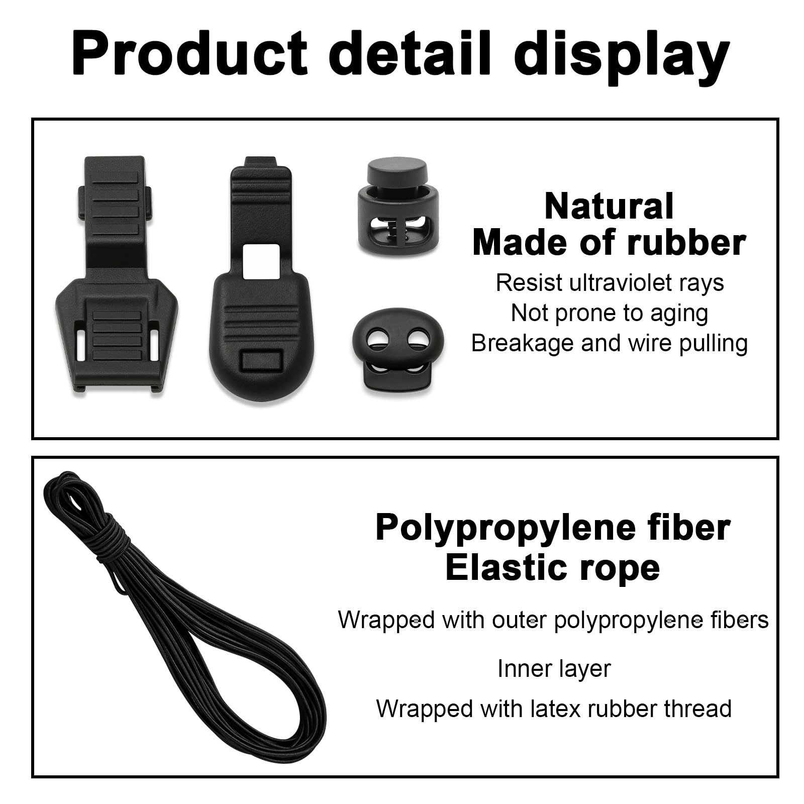 Corde élastique Ronde 10 M X 3 Mm – Lot Avec 40 Bouchons Et 40 Clips, Caoutchouc Noir, Pour Sac à Dos, Tente, Camping
