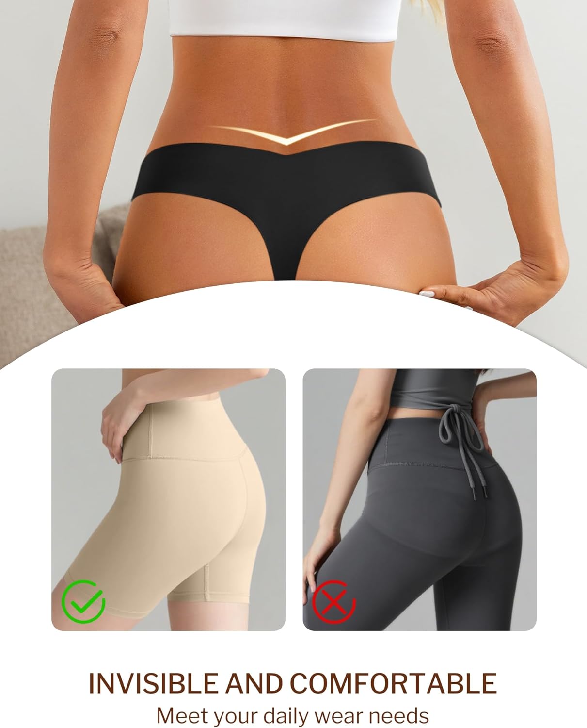 Seamless Thongs for Women Sexy V-waisted No Show Thong Stretch Breathable Ladies Panties Underwear 6 Pack - Image 4