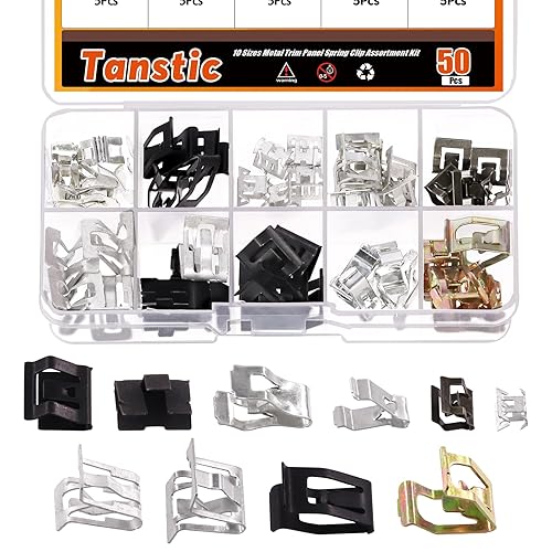 Tanstic Kit de 50 clips de resorte de panel de metal de 10 tamaños, incluye 1 # 2 # 3 # 4 5 # 6 # 7 8 # 9 # 10 # clips de retención de metal