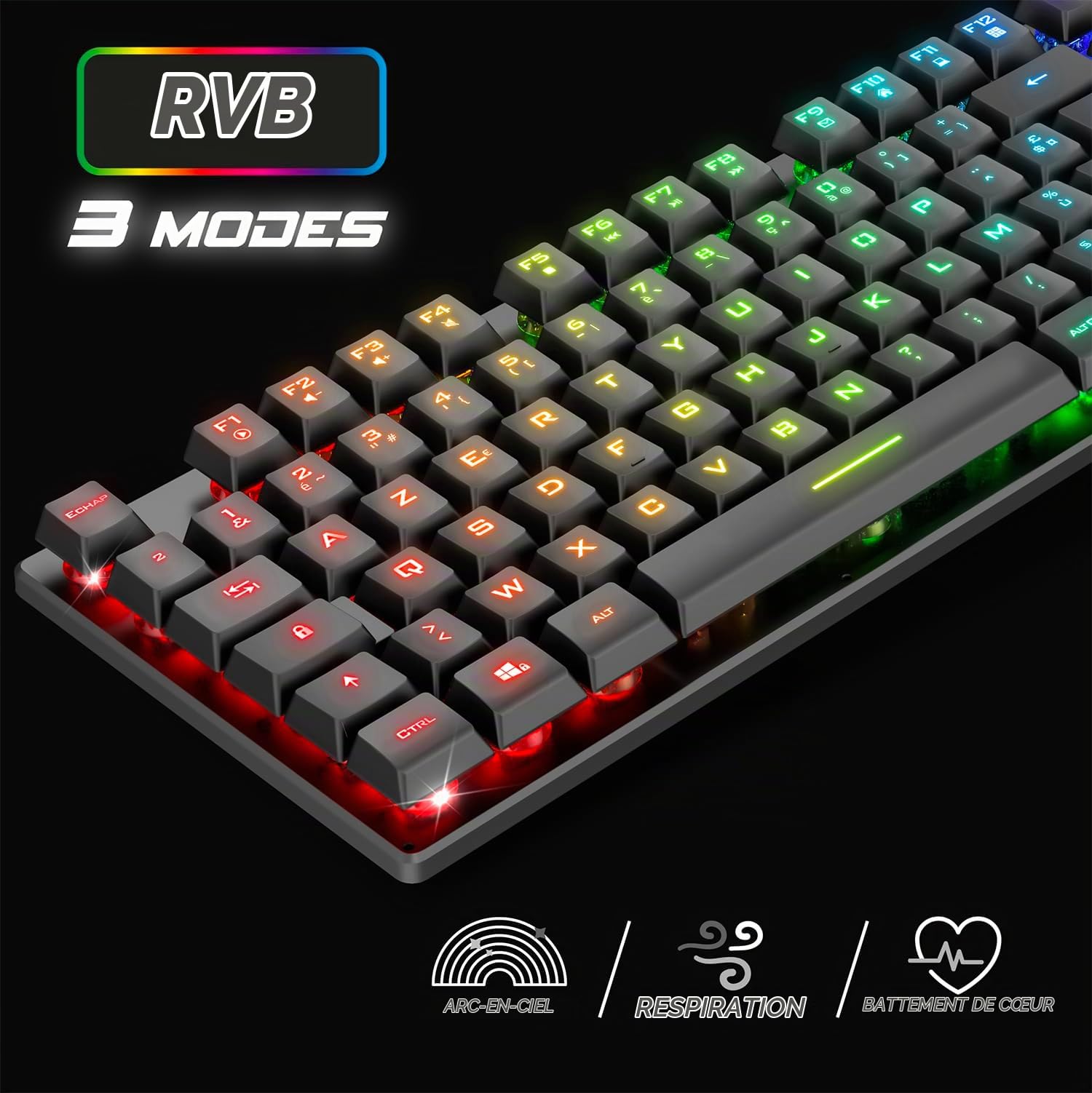 Spirit Of Gamer x Pro K1 | Clavier Gamer Semi-Mecanique Filaire pour PC | Layout Azerty Français | 26 Touches Anti-Ghosting | 3 Modes de Rétroéclairage RGB | Slim USB Gaming Keyboard