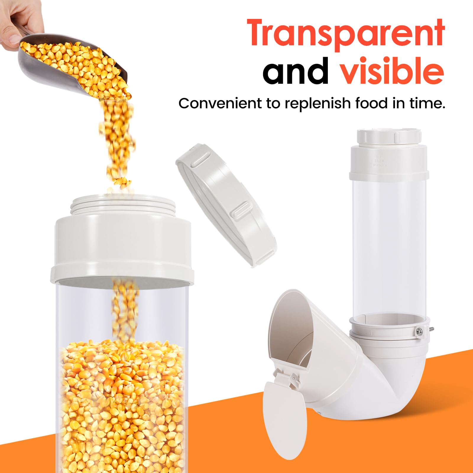 Mangeoire Automatique pour Poulets, Tuyau en PVC de 4 litres Alimentation Visible sans Gaspillage pour Poulets, Canards, Dindes et Oies