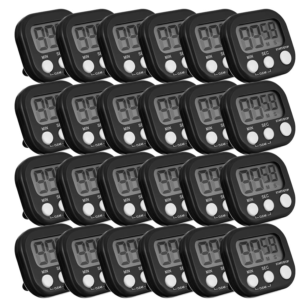 24 Stück Digitaler Küchentimer, Kleiner Magnetischer Timer zum Kochen und Backen im Klassenzimmer (Schwarz)