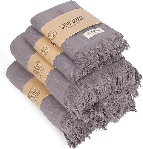 Sand Cloud Paquete de 4 toallas de baño turcas para baño, tamaño grande, hilo de algodón 100% orgánico certificado, ligero, suave y absorbente,