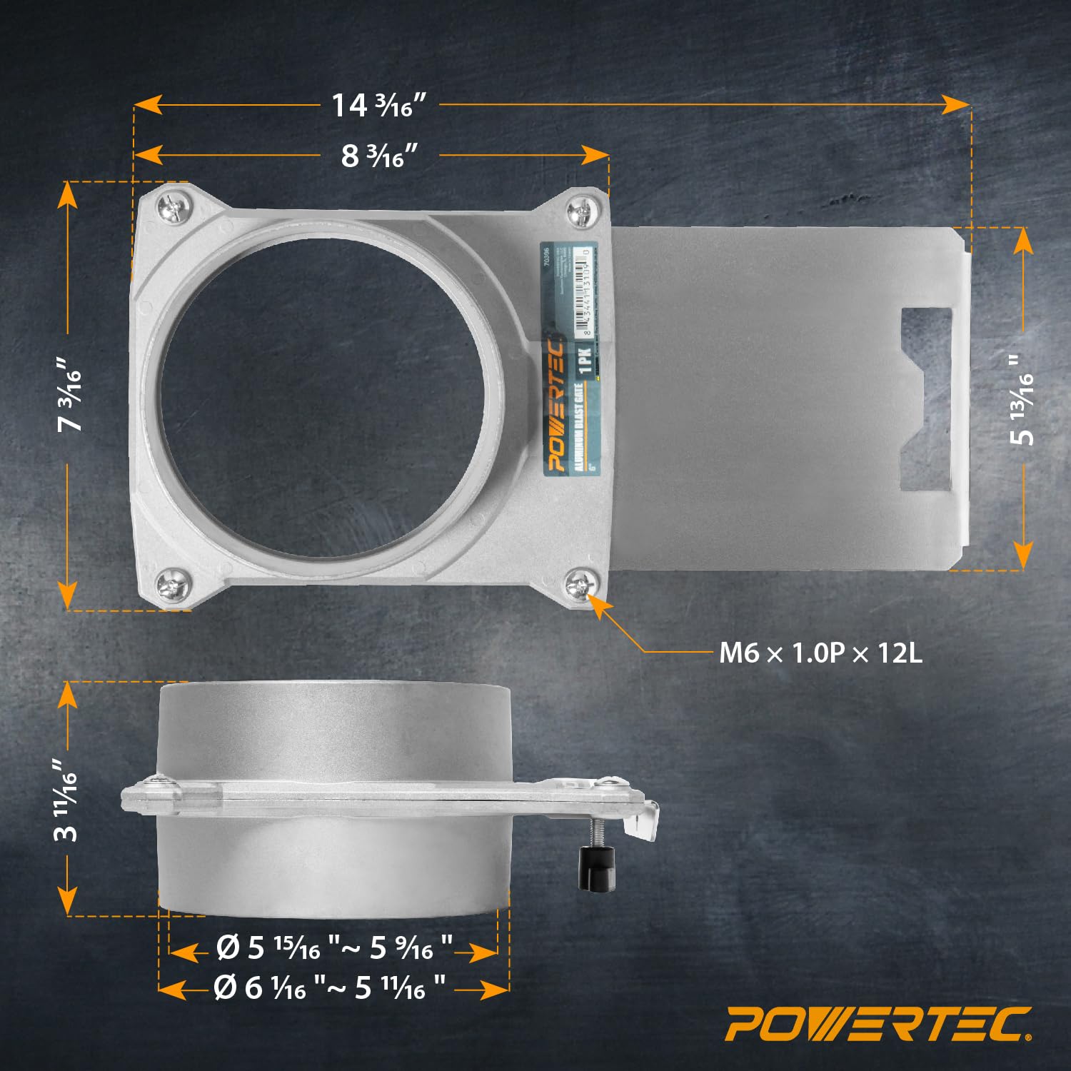 POWERTEC Puerta de aluminio de 6 pulgadas con sello antiobstrucción y fugas de aire para colector de polvo, accesorios de recogida de polvo, manguera de recogida de polvo, aspiradora de tienda