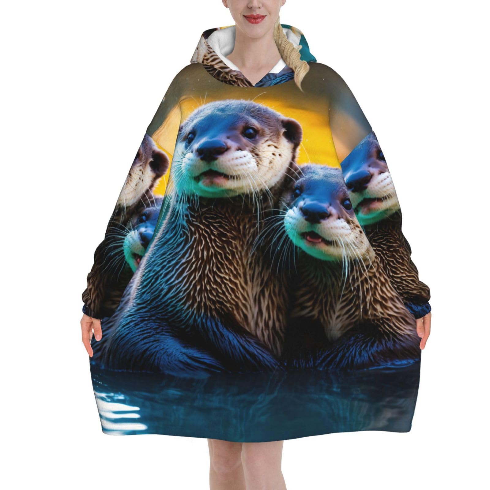Couverture à capuche femme motif loutre, l'idée cadeau d'anniversaire idéale