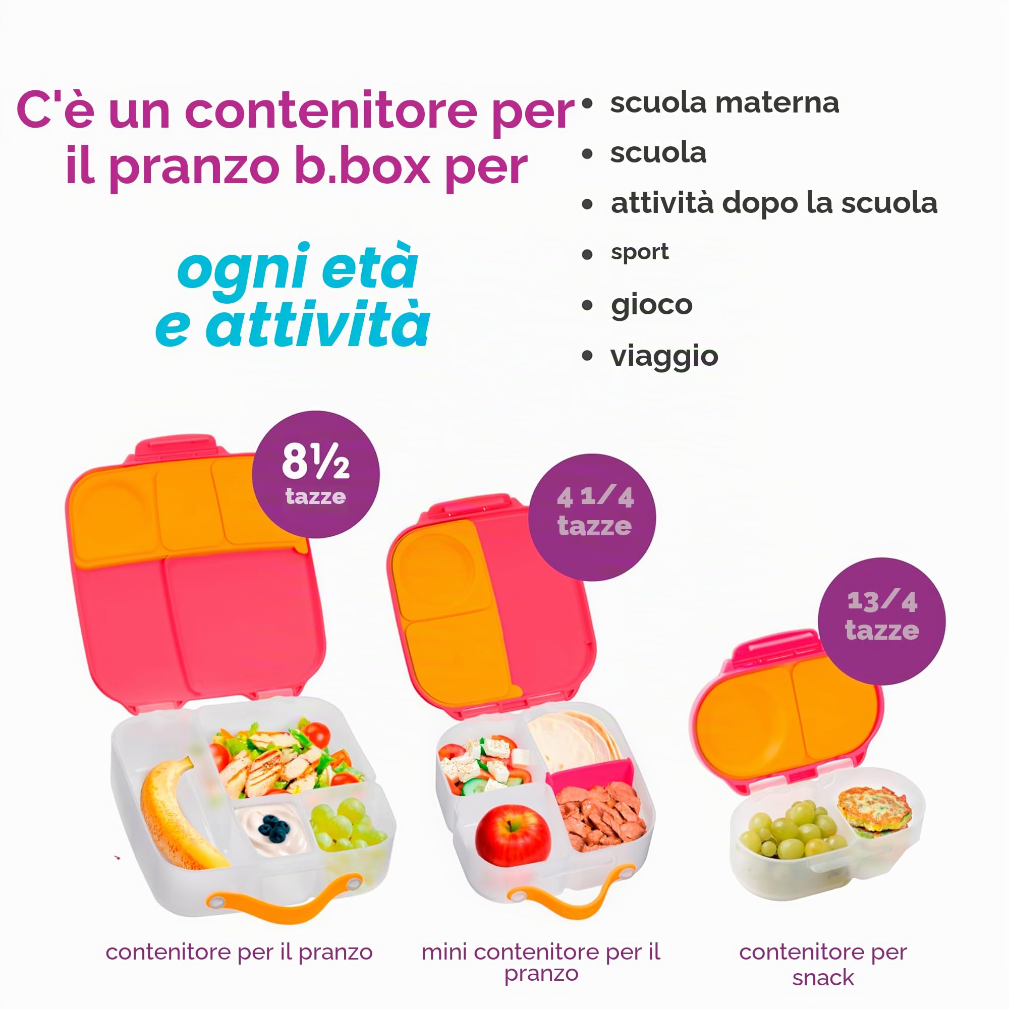 b.box Mini Bento Box 2 Scomparti a Prova di Perdite Lunch Box Bambini Scuola Senza BPA
