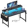 Amazon.com: 40 Inch Gaming Desk with LED Lights & Power Outlet, Small ...