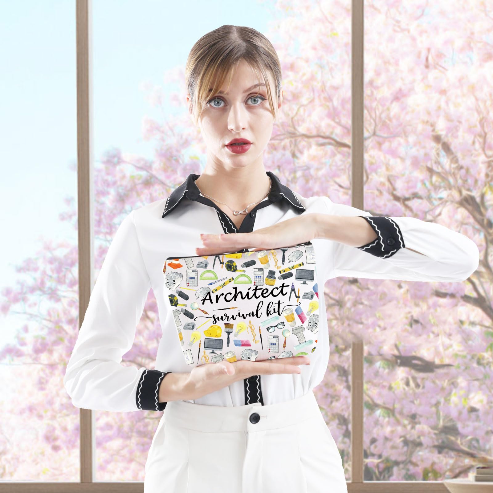 GJTIM Regalos de arquitectura, regalo para estudiantes, kit de supervivencia de arquitectura, bolsa de maquillaje con cremallera para arquitectos, Survival Architect 2 bolsas, Neceser de lona con