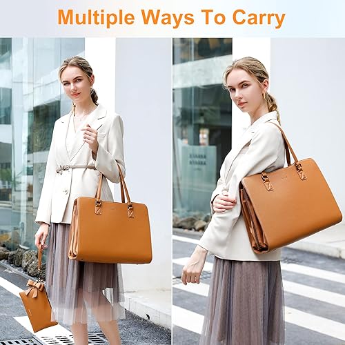 Miniatura 2 de Keyli Bolsa para laptop para mujer, grande, de piel sintética, con puerto de carga USB, bolsa de hombro, 4 unidades